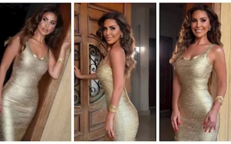 في أحدث ظهور.. مي سليم تخطف الأنظار بفستان ذهبي أنيق