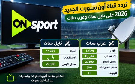 تردد قناة اون سبورت 2026 الجديد على نايل سات وعرب سات