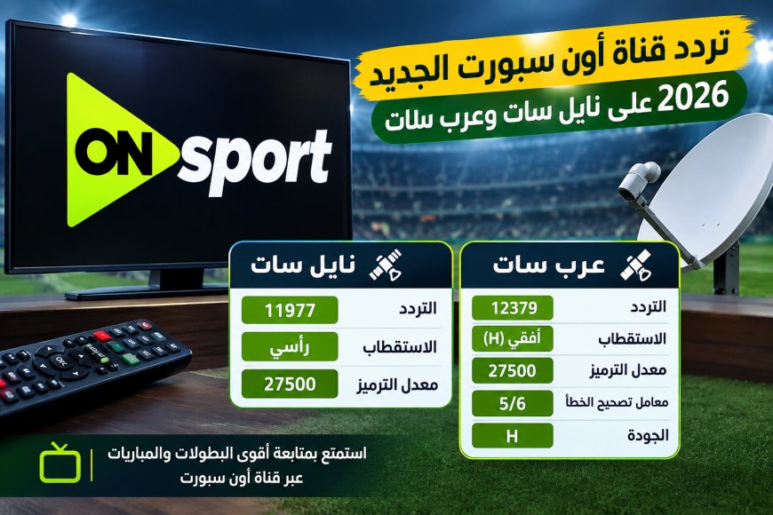تردد قناة اون سبورت 2026 الجديد على نايل سات وعرب سات