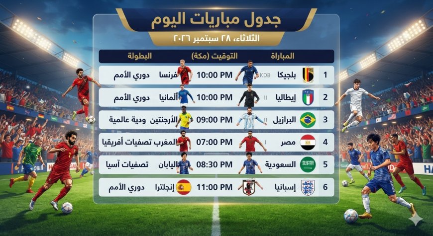 جدول مباريات اليوم