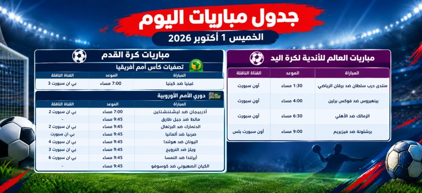 جدول مباريات اليوم
